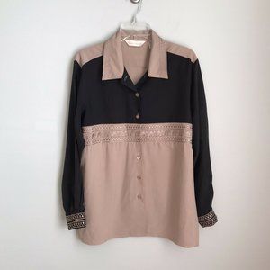 Peter Martin Black Beige Embroidered Elephant Top